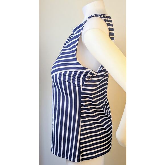 Lands End Tankini Swimsuit Top 16 DD Blue White Stripe High Neck Nautical UPF 50 - Picture 6 of 10